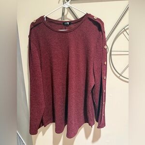 Cure. Burgundy Button-Shoulder Knit Sweater Size 3X Cottagecore